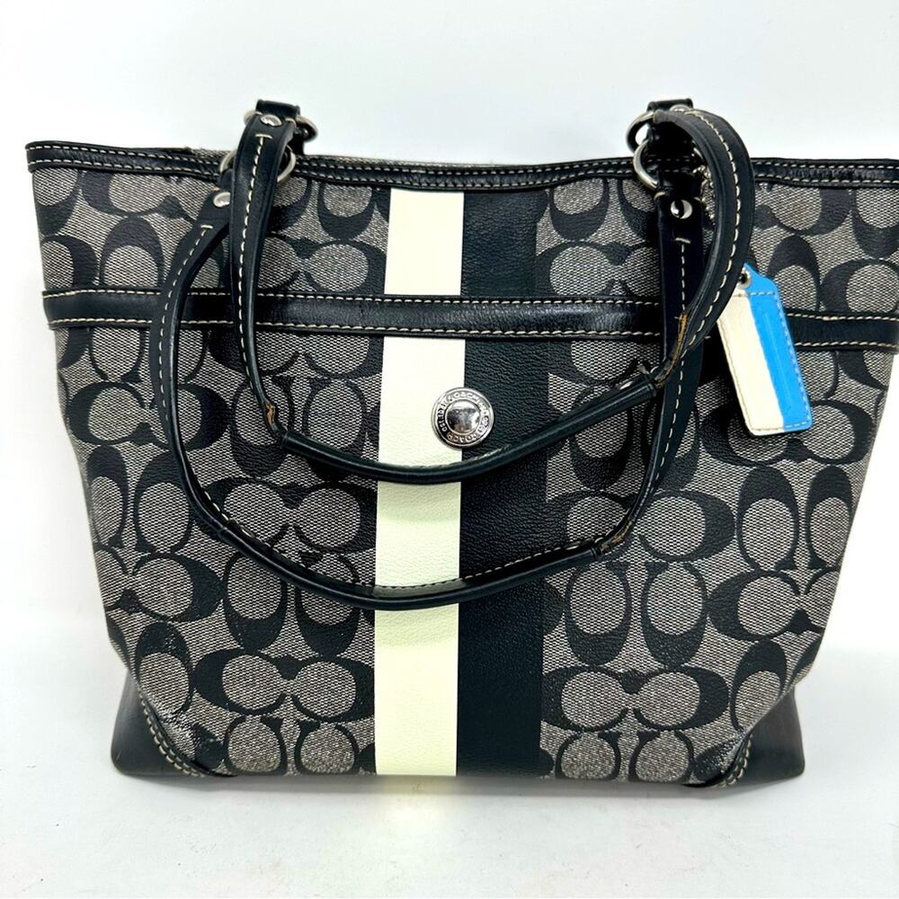Vintage Coach Chelsea Heritage Tote - GREY Black Blue